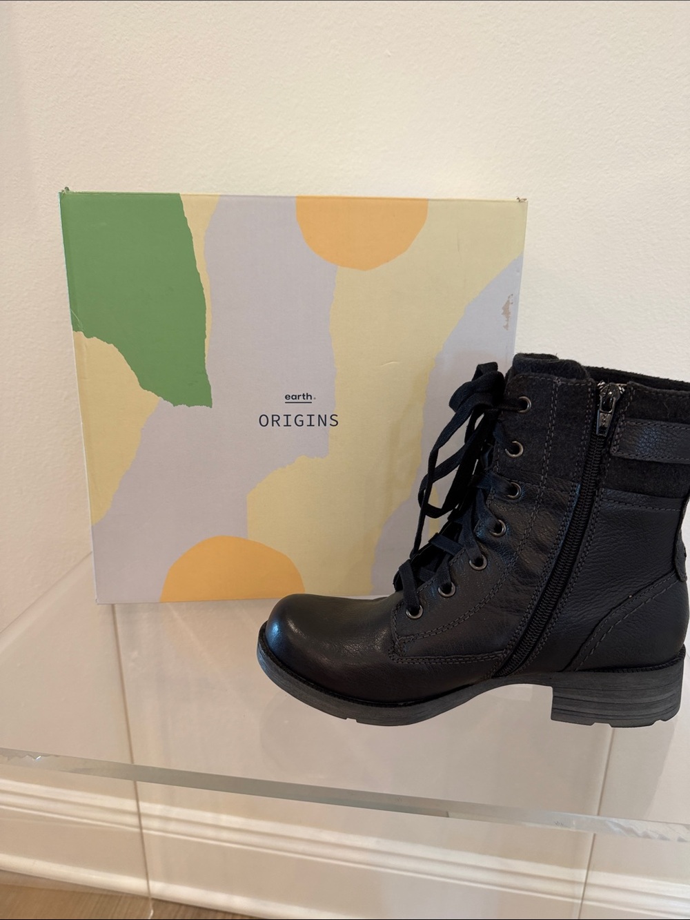 Earth Origins Black Leather Lace-Up Combat Boots with Side Buckle - Picture 9 of 11